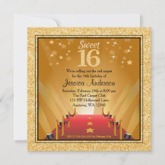 Red Carpet Hollywood Star Gold Sweet 16 Geburtstag Einladung