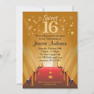 Red Carpet Hollywood Star Sweet 16 Birthday Einladung