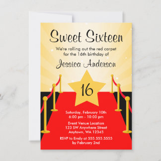 Red Carpet Hollywood Sweet 16 Birthday Party Einladung