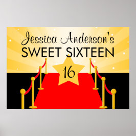 Red Carpet Hollywood Sweet 16 Birthday Party Poster
