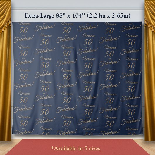 Red Carpet & Repeat Gold Navy 50 Fabulous Birthday Wandteppich