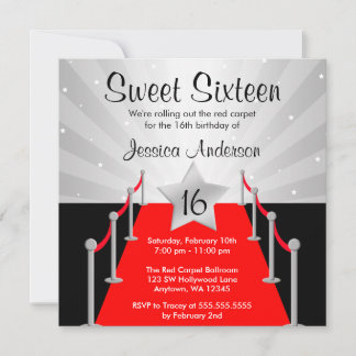 Red Carpet Silver Hollywood Sweet 16 Birthday Einladung