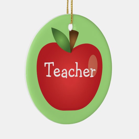 Red Cartoon Apple auf Grün mit Textlehrer Keramik Ornament (Rechts)