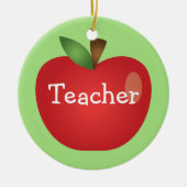 Red Cartoon Apple auf Grün mit Textlehrer Keramik Ornament (Vorne)