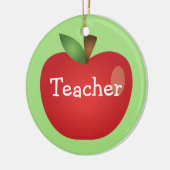Red Cartoon Apple auf Grün mit Textlehrer Keramik Ornament (Links)