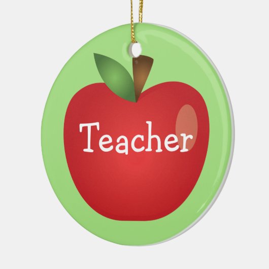 Red Cartoon Apple auf Grün mit Textlehrer Keramik Ornament (Links)