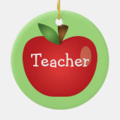 Red Cartoon Apple auf Grün mit Textlehrer Keramik Ornament (Hinten)