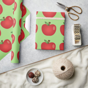 Red Cartoon Apple on Green Geschenkpapier
