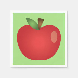 Red Cartoon Apple on Green Serviette