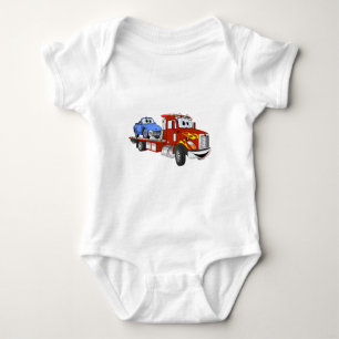 Red Cartoon Flatbed Tow Truck Baby Strampler