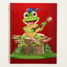 Red Cartoon Frog Playing Guitar