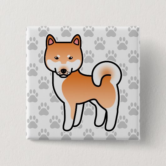 Red Cartoon Shiba Inu Button (Vorderseite)