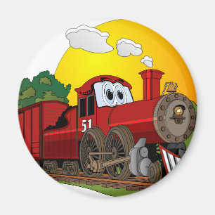 Red Cartoon Steam Motor Magnet