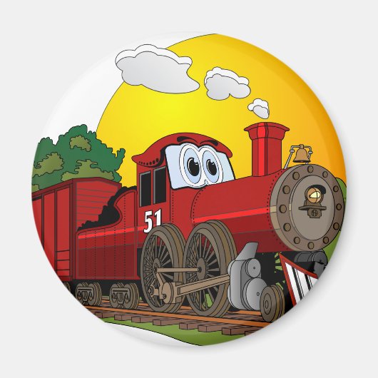 Red Cartoon Steam Motor Magnet (Vorne)