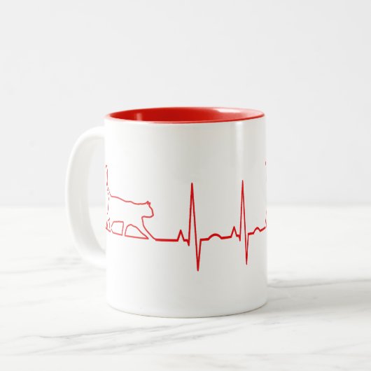 Red Cat Heartbeat Zweifarbige Tasse (Vorderseite Links)