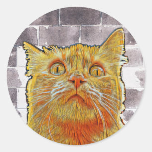Red Cat in Trouble. Runder Aufkleber