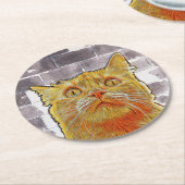 Red Cat in Trouble. Runder Pappuntersetzer (Angewinkelt)
