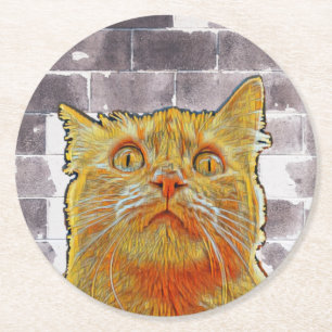 Red Cat in Trouble. Runder Pappuntersetzer