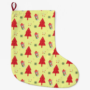 Red Cat Santa Xmas tree Nahtloses Muster Großer Weihnachtsstrumpf