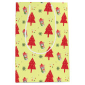 Red Cat Santa Xmas tree Nahtloses Muster Mittlere Geschenktüte (Vorderseite)