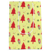 Red Cat Santa Xmas tree Nahtloses Muster Mittlere Geschenktüte (Rückseite)