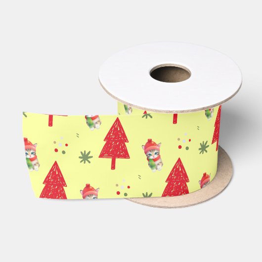 Red Cat Santa Xmas tree Nahtloses Muster Satinband (Spule)