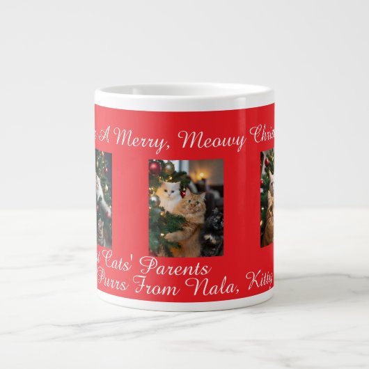 Red Cats Christmas, Image And Text, Customize, Jumbo-Tasse (Vorderseite)