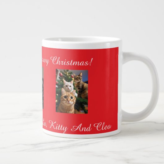Red Cats Christmas, Image And Text, Customize,  Jumbo-Tasse (Rechts)