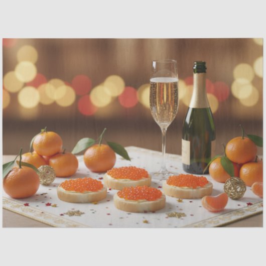 Red Caviar, Champagne, Tangerines, Festive Dinner Seidenpapier (Vorderseite)