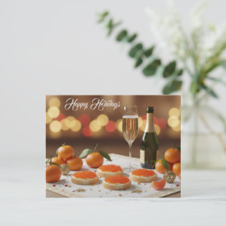 Red Caviar, Tangerines, Champagne Custom Name Feiertagspostkarte