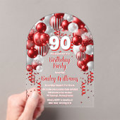 Red Celebration Balloons 90. Geburtstagsparty Acryleinladungen (Insitu (Handheld))