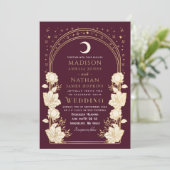 Red Celestial Arch Art Nouveau QR Code Hochzeit Einladung (Stehend Vorderseite)