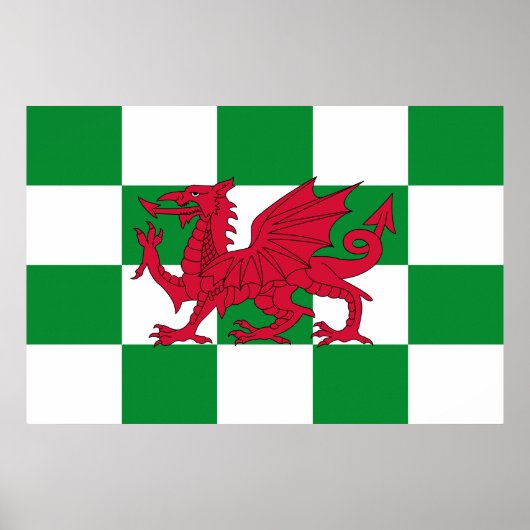 Red Celtic Dragon Flag Checkered Mystical Creative Poster (Vorne)