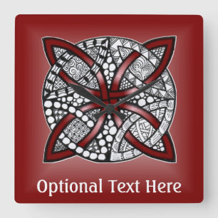 Red Celtic Knot Original Art Quadratische Wanduhr