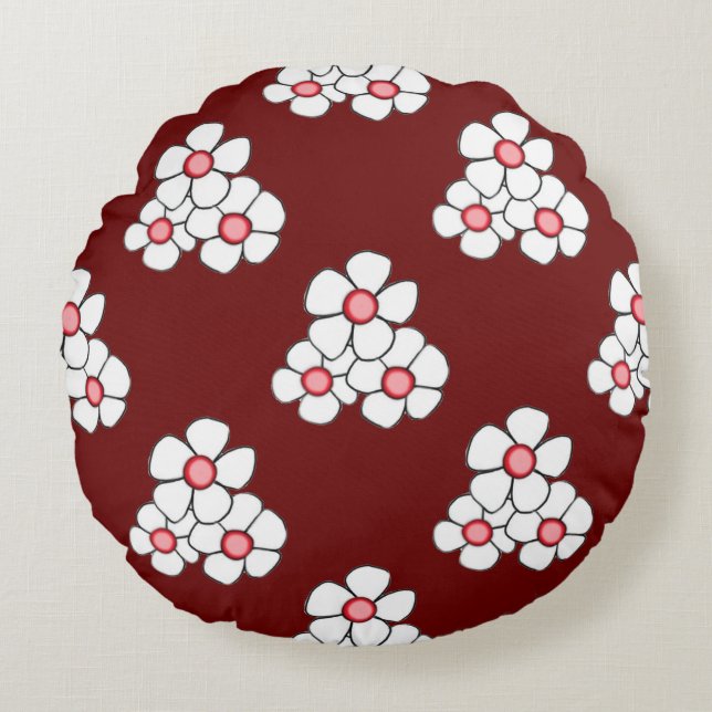 Red Center Daisy Round Kissen (Vorderseite)
