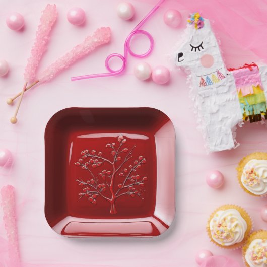 Red Ceramic Look Apple Tree Pappteller (Party)