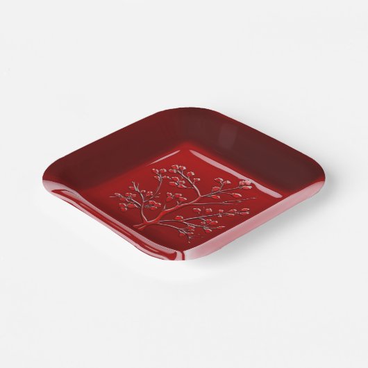 Red Ceramic Look Apple Tree Pappteller (Gewinkelt)