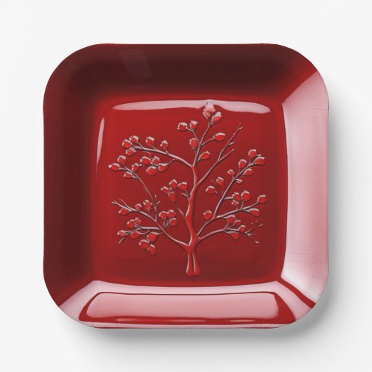 Red Ceramic Look Apple Tree Pappteller (Vorderseite)