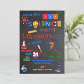 Red Chalkboard Science Einladung (Stehend Vorderseite)