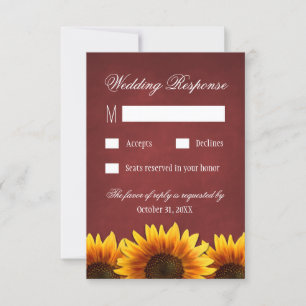 Red Chalkboard Sunflower Wedding RSVP Cards Karte