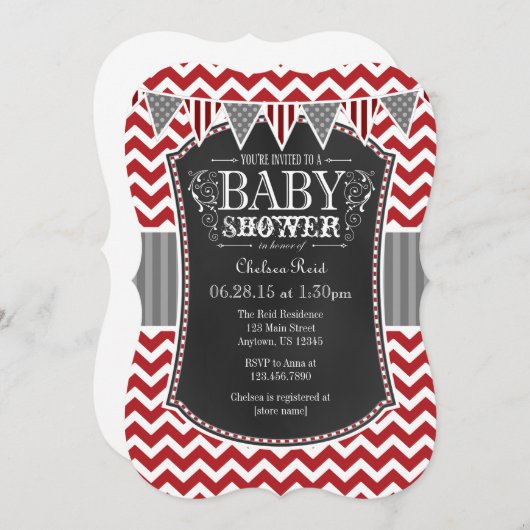 Red Chalkboard Zickzack Babydusche Einladung (Vorne/Hinten)