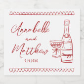Red Champagne Hand Drawn Wedding Schaumweinetikett (Einzelnes Label)