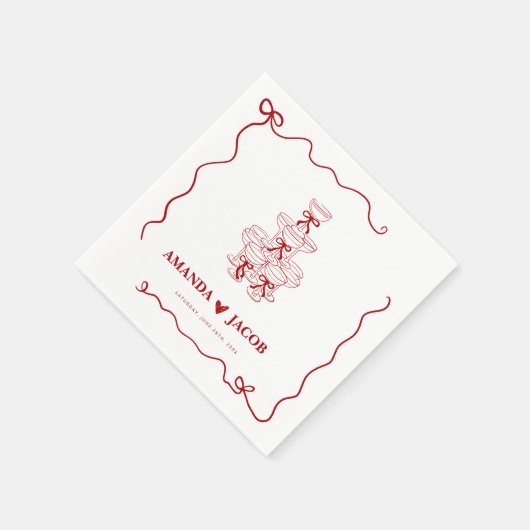 Red Champagne Tower Wedding Custom Serviette (Ecke)