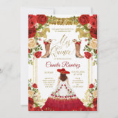 Red Charro Dress & Mexican Boots Girl Sweet 15. Einladung (Vorderseite)