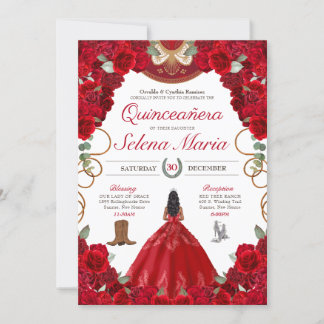 Red Charro Elegante Rose Quinceanera Einladung