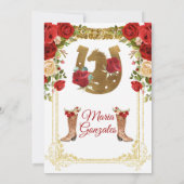 Red Charro Kleid und Stiefel mexikanische Mis Quin Einladung (Rückseite)