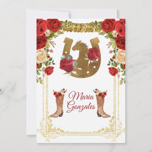 Red Charro Mexican Charra Mis XV Anos Einladung (Rückseite)