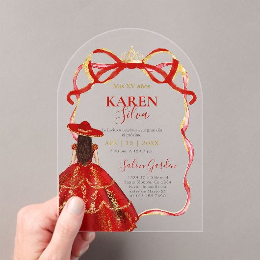 Red Charro Quinceanera Acrylic Invitation Acryleinladungen (Insitu (Handheld))