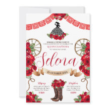 Red Charro Quinceanera Papel Picado Western Rose