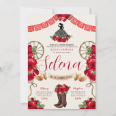 Red Charro Quinceanera Papel Picado Western Rose Einladung (Vorderseite)